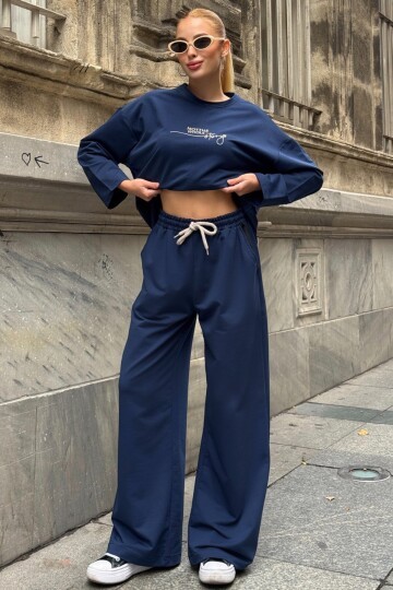 Yazı Baskılı Cep Detaylı Salaş İkili Takım