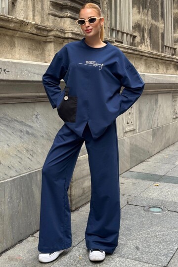 Yazı Baskılı Cep Detaylı Salaş İkili Takım