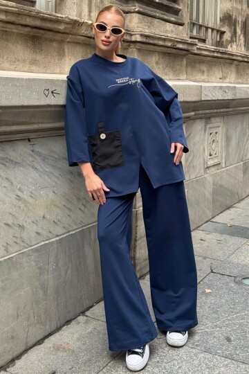 Yazı Baskılı Cep Detaylı Salaş İkili Takım