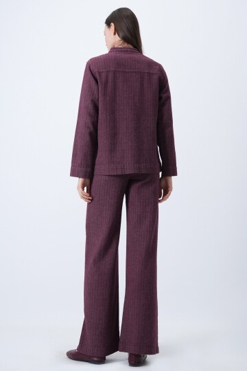 Yıkamalı Bağlama Detaylı Ceket ve Geniş Paça Pantolon Takım