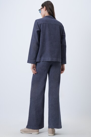 Yıkamalı Bağlama Detaylı Ceket ve Geniş Paça Pantolon Takım