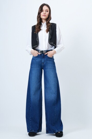 Yüksek Bel 5 Cepli Baggy Jean