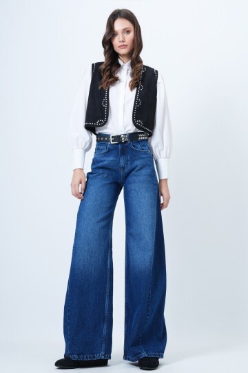 Yüksek Bel 5 Cepli Baggy Jean