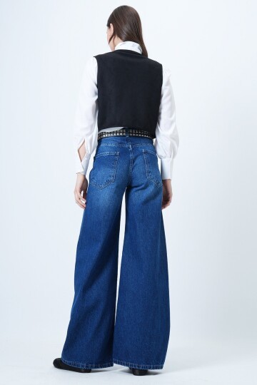 Yüksek Bel 5 Cepli Baggy Jean