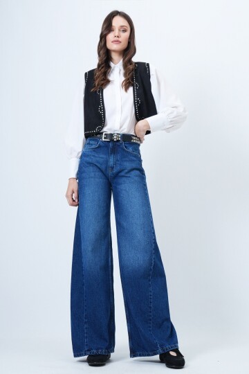 Yüksek Bel 5 Cepli Baggy Jean