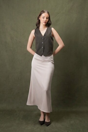 Yüksek Bel Basic Saten Etek
