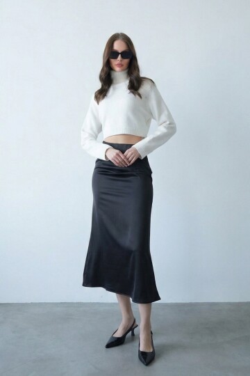 Yüksek Bel Basic Saten Etek