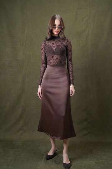 Yüksek Bel Basic Saten Etek