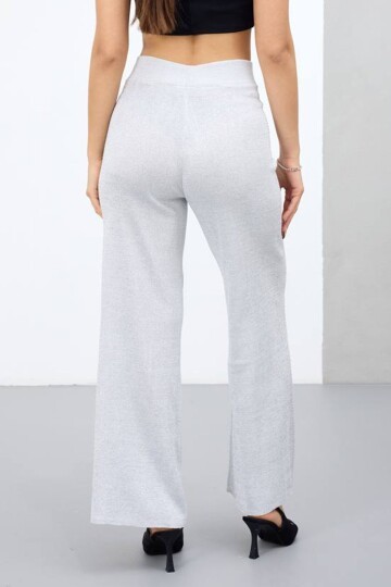 Yüksek Bel Beli Lastikli Palazzo Triko Pantolon