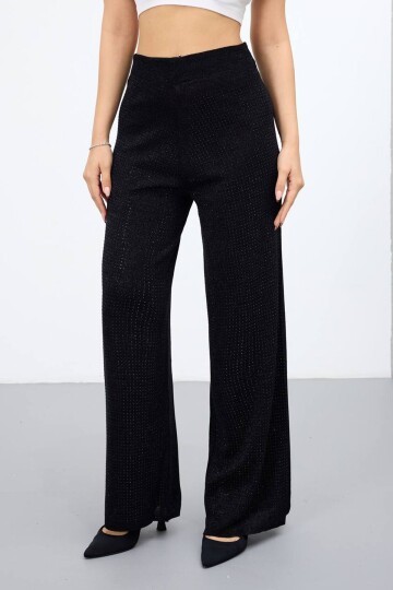 Yüksek Bel Beli Lastikli Palazzo Triko Pantolon