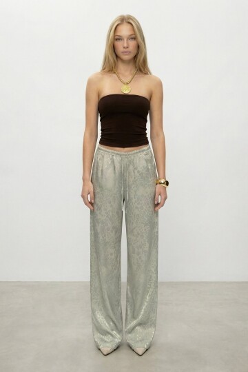 Yüksek Bel Desenli Pantolon