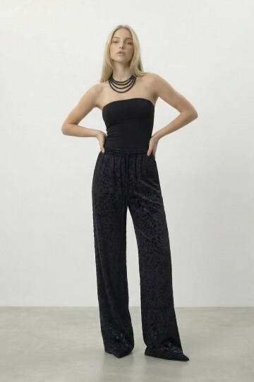 Yüksek Bel Desenli Pantolon