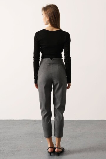 Yüksek Bel Dikiş Detaylı Dar Paça Pantolon