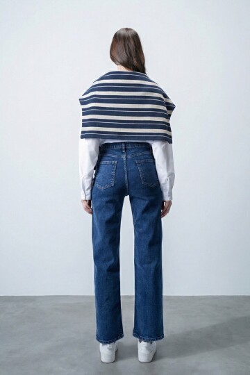 Yüksek Bel Düz Paça 5 Cepli Denim Pantolon