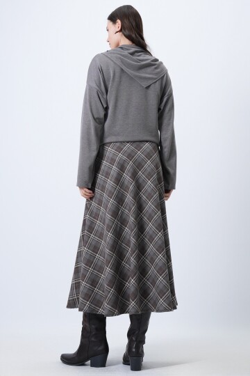 Yüksek Bel Ekose Desenli Midi Etek