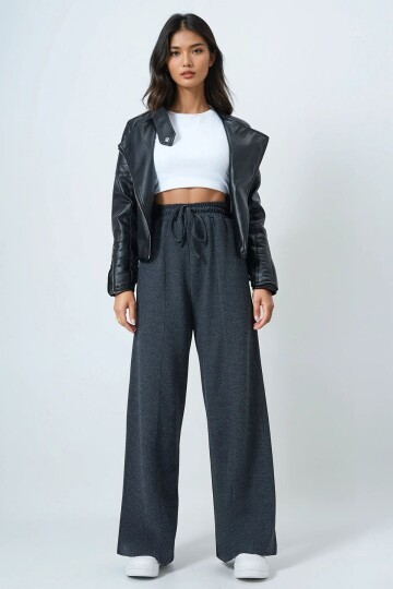 Yüksek Bel Yıkamalı Degradeli Beli Lastikli Kalın Pantolon