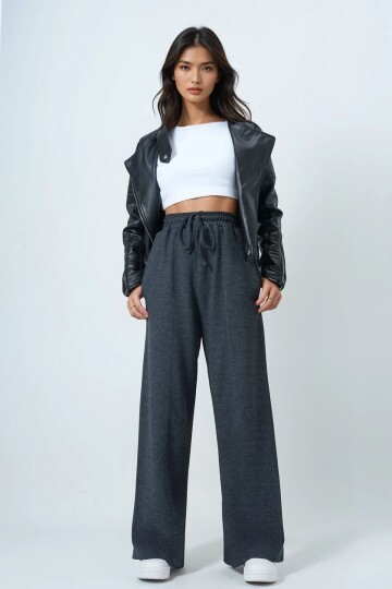 Yüksek Bel Yıkamalı Degradeli Beli Lastikli Kalın Pantolon