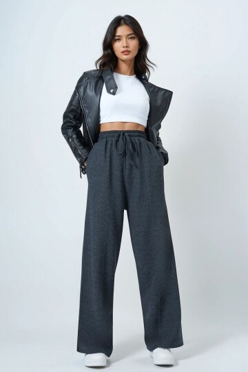 Yüksek Bel Yıkamalı Degradeli Beli Lastikli Kalın Pantolon