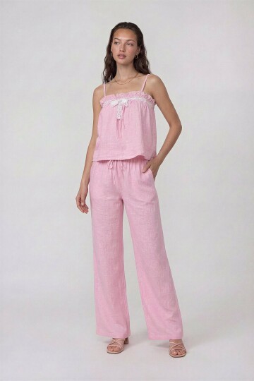 Askılı Dantel Detaylı Bluz Ve Pantolon Takım