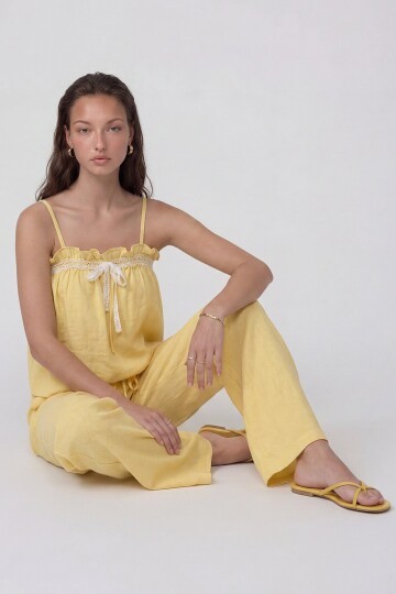 Askılı Dantel Detaylı Bluz Ve Pantolon Takım