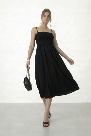 Askılı Gipeli Midi Elbise