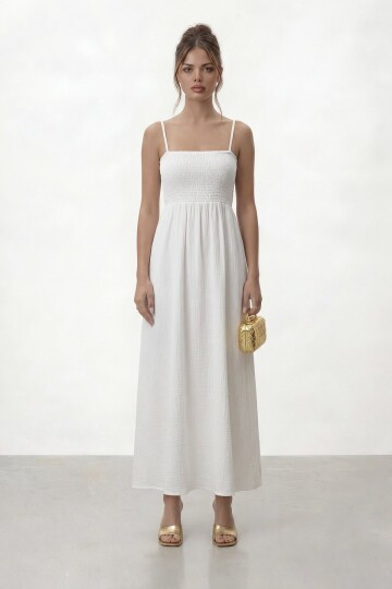 Askılı Gipeli Midi Elbise