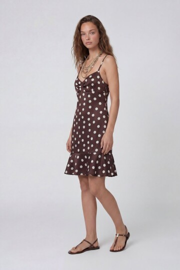 Ayarlanabilinir Askılı Sırt Fermuarlı İçi Astarlı Valonlu Elbise