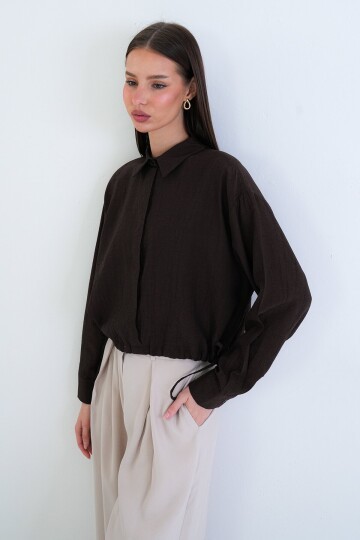 Bağcık Detaylı Gömlek Yaka Bluz