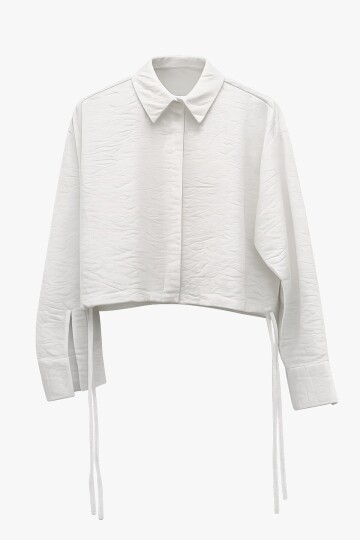 Bağcık Detaylı Gömlek Yaka Bluz