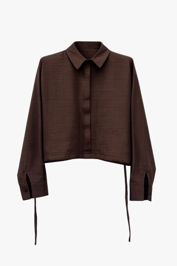 Bağcık Detaylı Gömlek Yaka Bluz