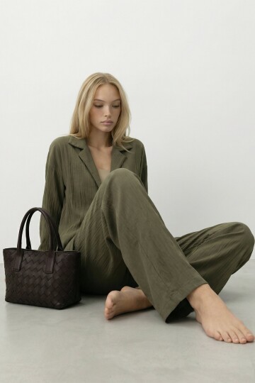 Bağcıklı Oversize Bluz Ve Pantolon Takım