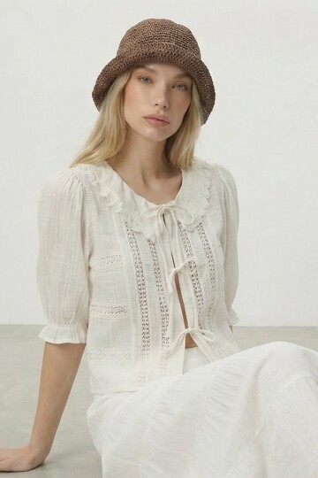 Bağlamalı Bluz Ve Lastikli Midi Etek Takım