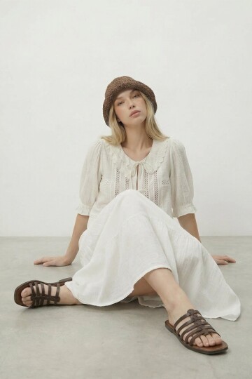 Bağlamalı Bluz Ve Lastikli Midi Etek Takım