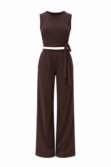 Bağlamalı Kolsuz Bluz Ve Pantolon Takım