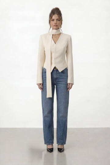 Bağlamalı V Yaka Uzun Kol Bluz