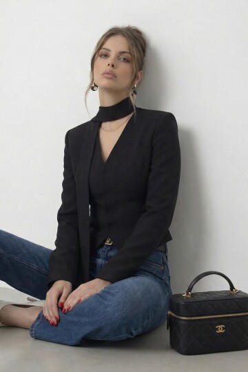 Bağlamalı V Yaka Uzun Kol Bluz