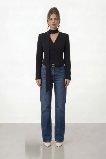 Bağlamalı V Yaka Uzun Kol Bluz