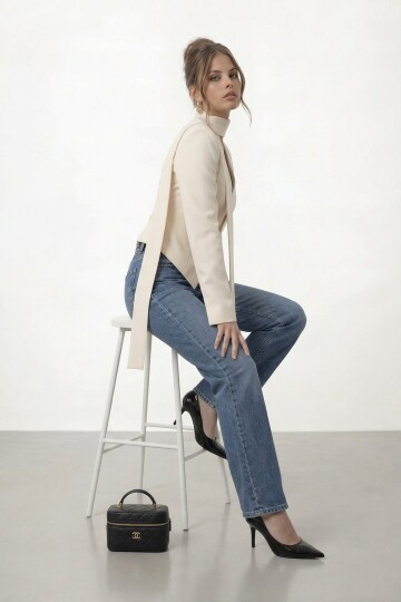 Bağlamalı V Yaka Uzun Kol Bluz