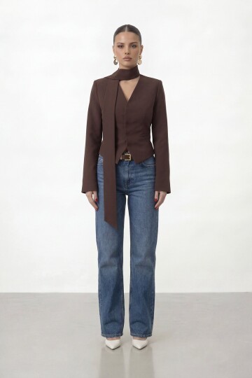 Bağlamalı V Yaka Uzun Kol Bluz