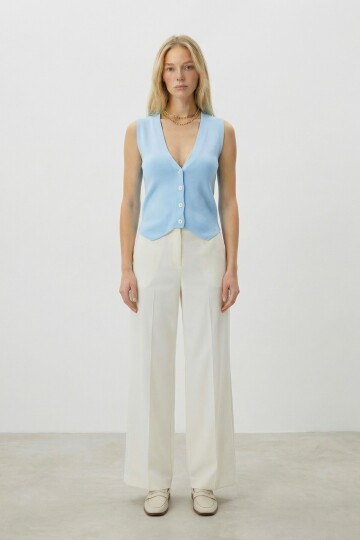 Bebe Mavi V Yaka Düğmeli Yazlık Triko Yelek