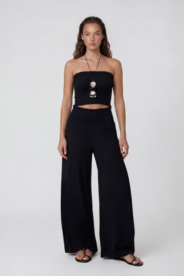 Beli Gipeli Geniş Paça Pantolon Ve Gipeli Crop Büstiyer Takım