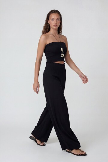 Beli Gipeli Geniş Paça Pantolon Ve Gipeli Crop Büstiyer Takım