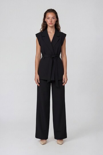 Beli Lastikli Çift Cepli Pantolon Ve Kolsuz Ceket Müslim Takım