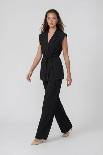 Beli Lastikli Çift Cepli Pantolon Ve Kolsuz Ceket Müslim Takım