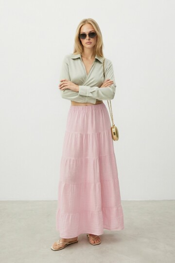 Beli Lastikli Katlı Midi Etek