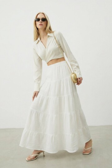 Beli Lastikli Katlı Midi Etek