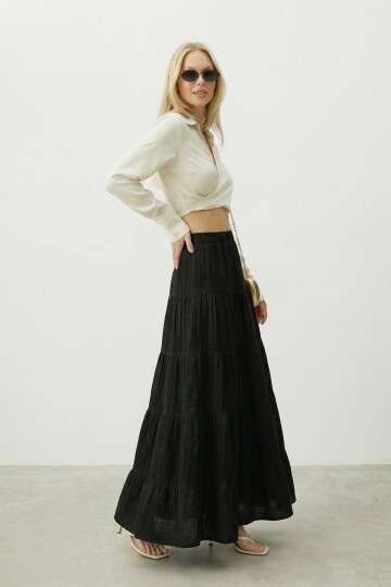 Beli Lastikli Katlı Midi Etek