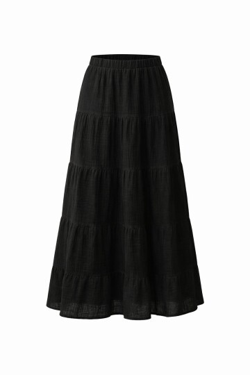 Beli Lastikli Katlı Midi Etek