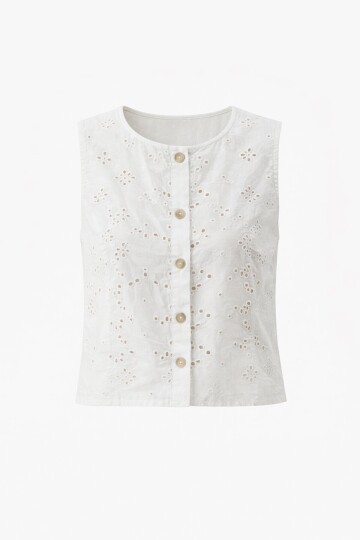 Beyaz Bisiklet Yaka Güpür Yelek