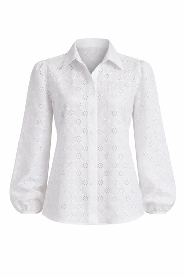 Beyaz Güpür Dokuma Premıum Gömlek